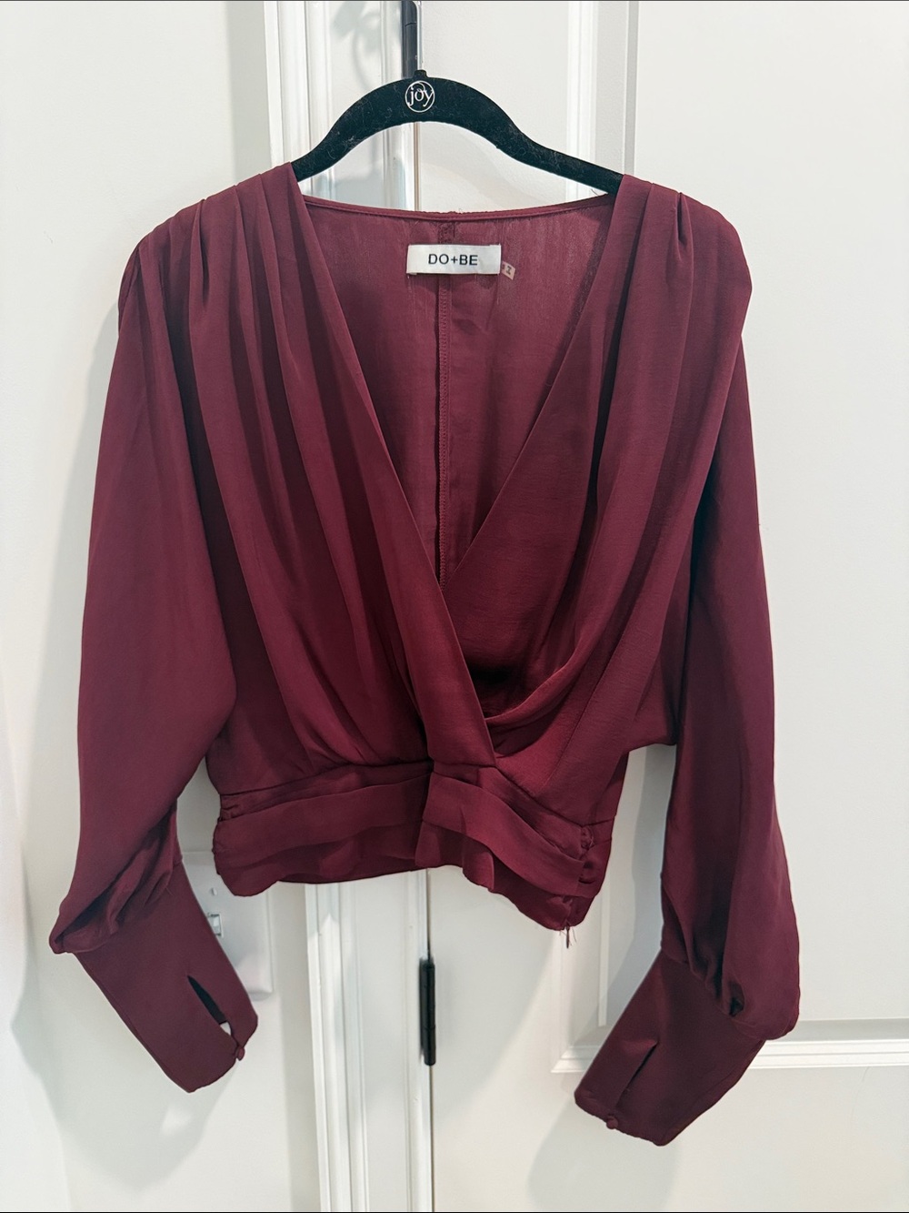 DO+BE Wine Wrap Blouse in Burgundy Red